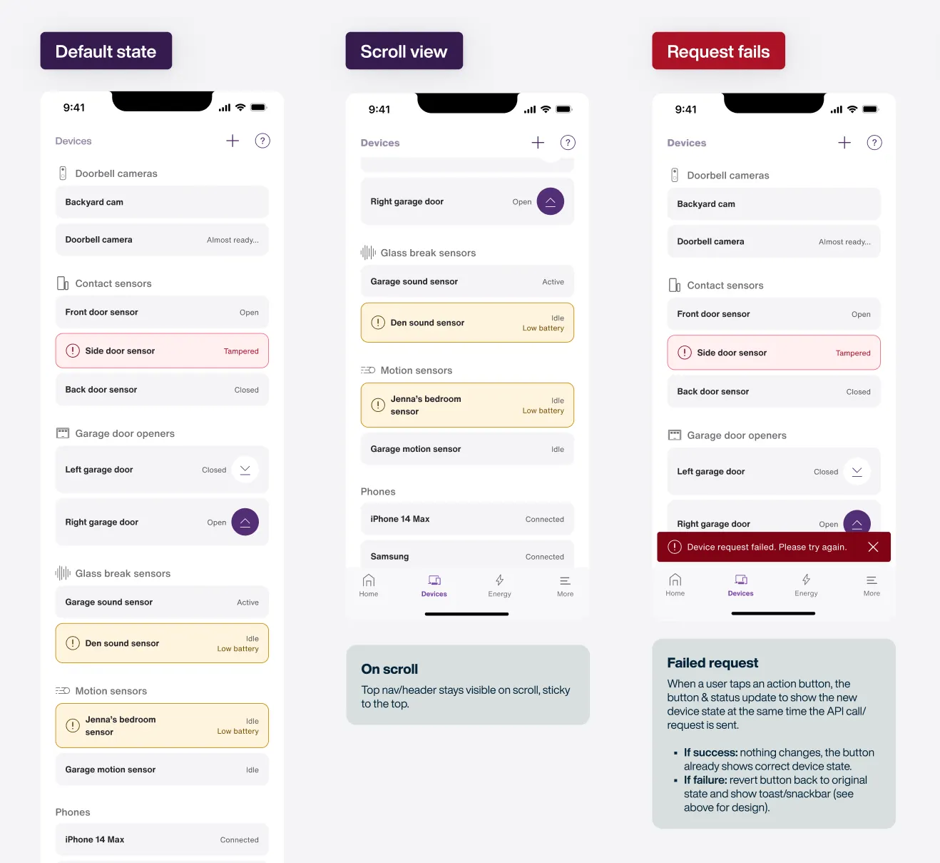 device list UI examples